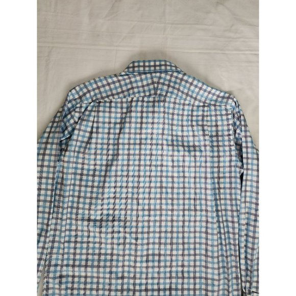 Neiman Marcus Men's Blue Plaid Trim Fit Long Sleeve Shirt Size 16½ - Picture 3 of 9